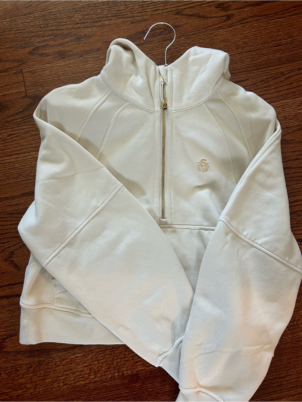 Lulu lemon masters Ivory Half-Zip Hoodie with Subtle Gold Logo